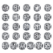 Classic Round Flower Sterling 925 Silver 24 Letters Beads